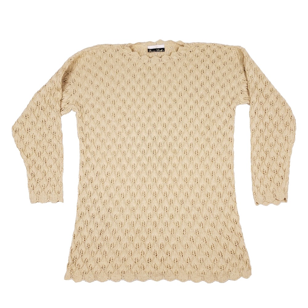 Vintage Dana Scott‎ Metallic Knit Sweater Beige Gold Lurex Made in USA Medium